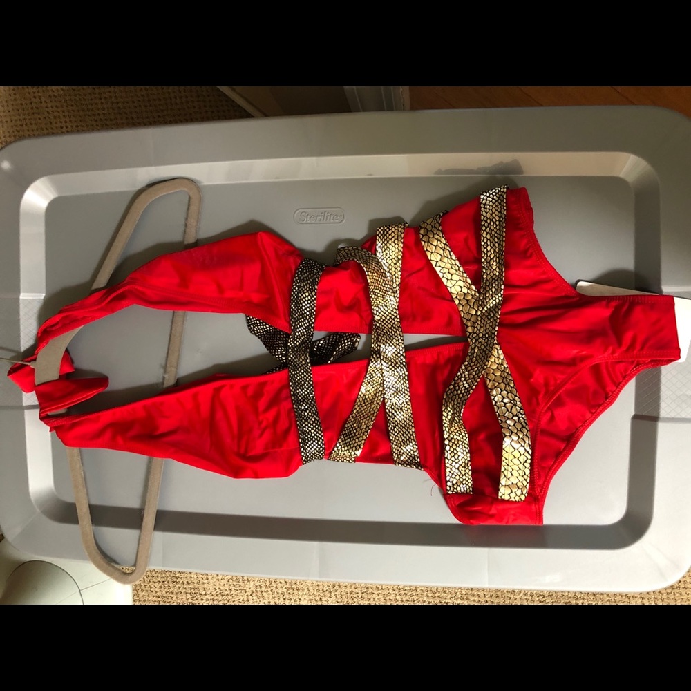 Red & snake skin bathing suit